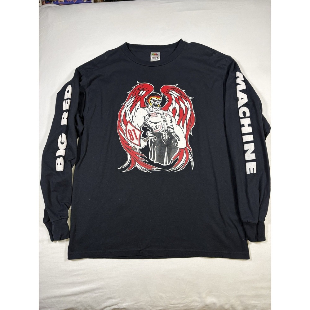 Vtg Support 81 Big Red Machine Long Sleeve Shirt Large Hells Angels Greenville